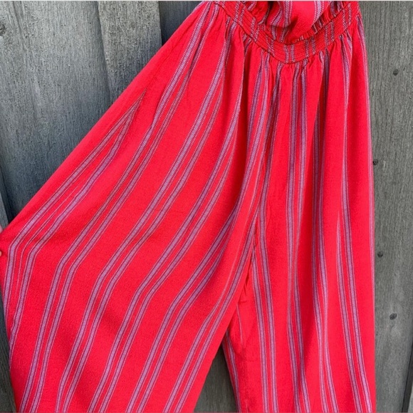 SILENCE +NOISE JACKSON STRAPLESS CULOTTE JUMPSUIT IN RED AND BLUE STRIPES SIZE S - Picture 12 of 16